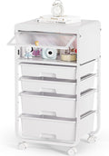 SYKIARIOL Utility-Rolling-Storage-Drawer-Craft-Cart-Organizers with 4 Drawers & Dust-proof Door for Kid Craft Art Room,Bedroom,Home Office, 4 Tiers Drawer cart, White