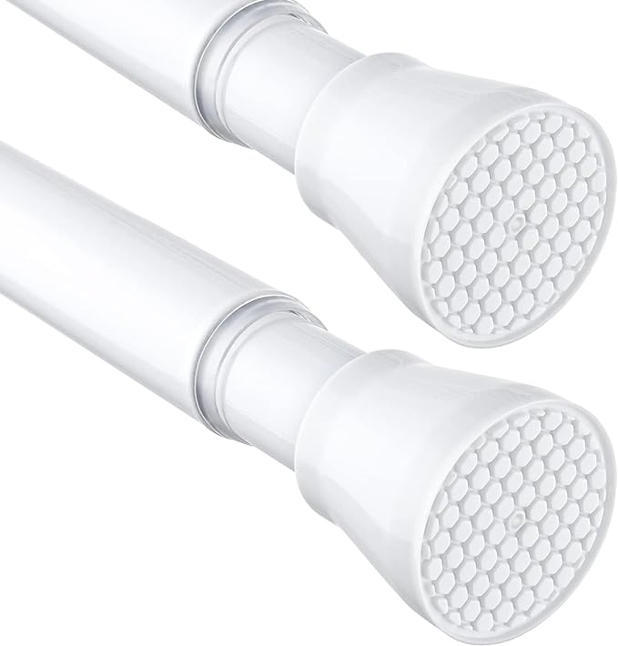 2 Pack Tension Curtain Rod 30 to 64 Inch White Curtain Rod Adjustable Expandable Spring Tension Curtain Rod No Drilling 7/8" Spring Loaded Curtain Rods for Windows Bedroom Closet Doorway Door