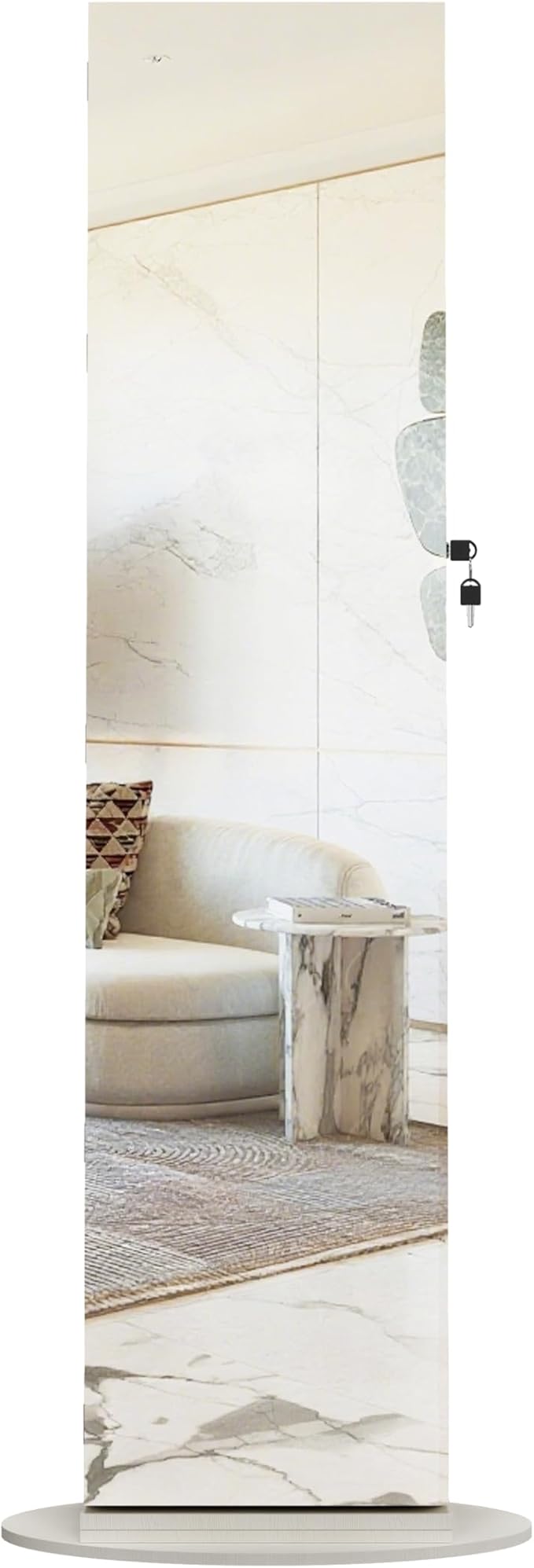 62" 360° Swivel Freestanding Storage Chest, Jewelry Cabinets with Interior Light, Utility Organizer with Lockable Design for Home Dressing, White