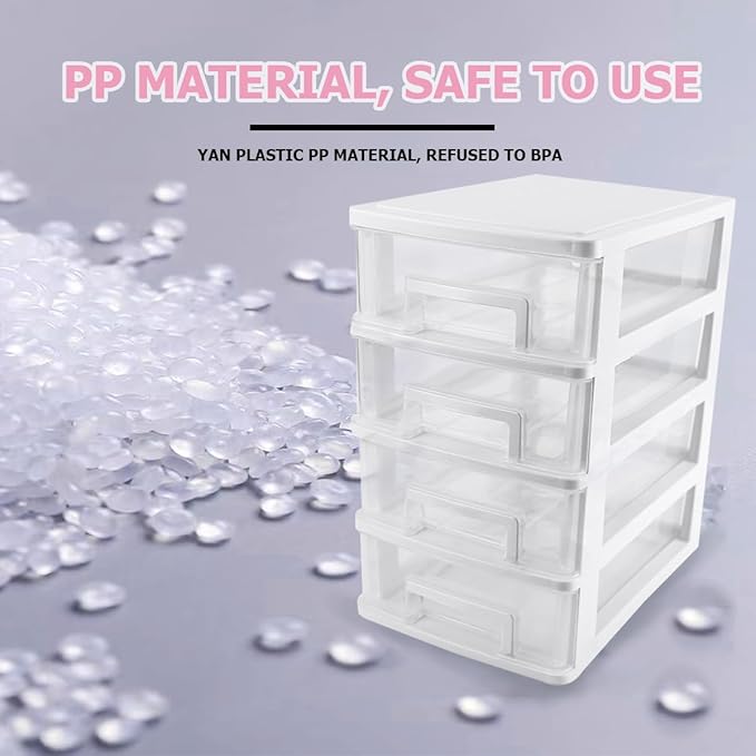 4 Tier Plastic Drawer Type Closet,Portable Storage Cabinet Sundries Storage Cosmetics Jewelry Storage Box for Home Office（White）