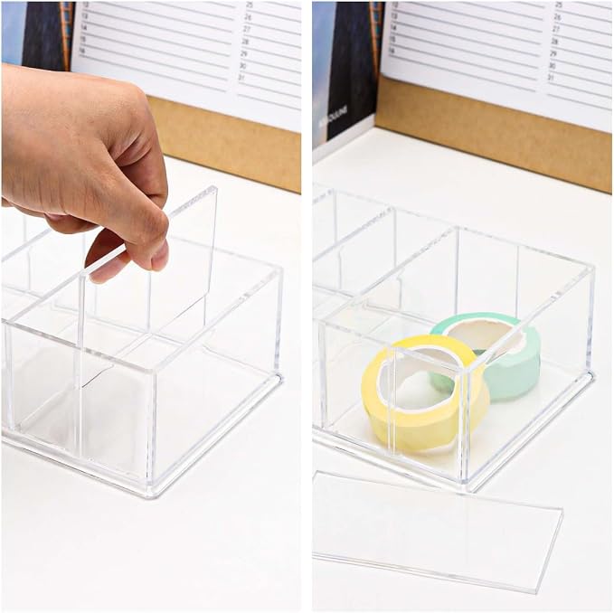 MEI YI TIAN Clear PS Stationery Organizer Large Pen Holder Detachable Storage Boxes 8 Compartments Case Compact Makeup Organizer for Desk Drawer