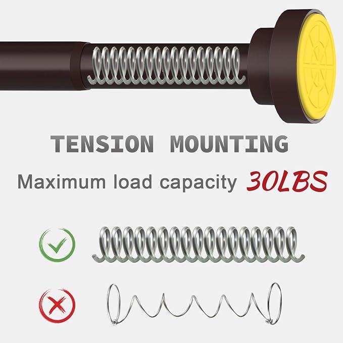 Thestoa Brown Shower Curtain Rod Adjustable 43-92 inch, 1"Diameter Spring Tension Curtain Rod No Drill, Anti-Rust Non-Slip Shower Rod for Bathroom Tension Rod