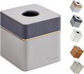 Tissue Box Holder Cover Square, Modern PU Leather Decorative Tissue Cube Holder Organizer - Moon Grey