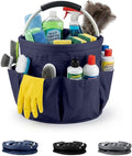 Foldable Cleaning Caddy with Handle 17L Large Cleaning Supplies Organizer 600D Oxford Portable Bucket Basket with 6 Pockets for Home Bathroom Garden Garage - Blue