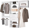ROOMTEC Modular Closet System, 102" Wall Mounted Modern Closet Organizer with Hanging Rods and Drawers, Wooden Tower for Walk-In Closets, Wardrobe Storage Kit, White