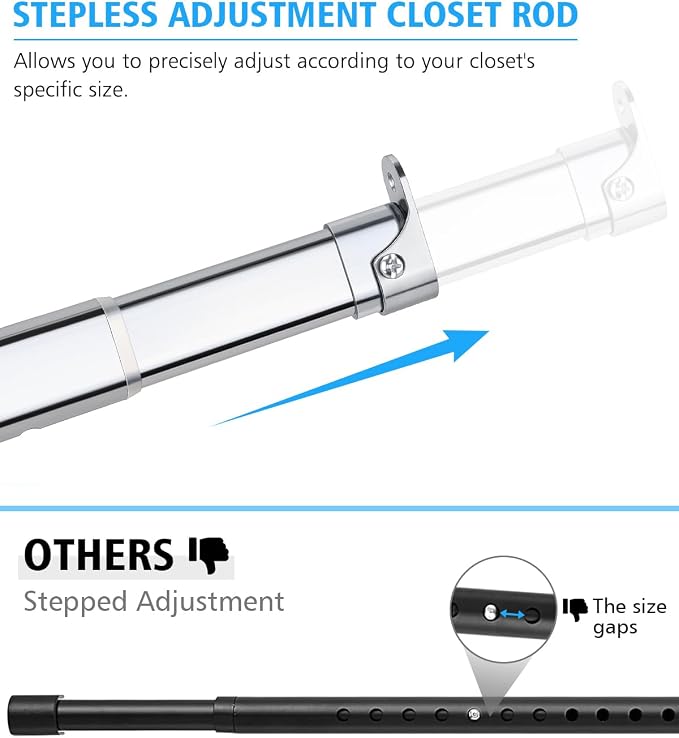 Premium Chrome Oval Closet Rod for Hanging Clothes 52 to 70 Inch, Includes End Supports, Adjustable Wardrobe Tube, Heavy Duty Extendable Closet Pole, Carbon Steel