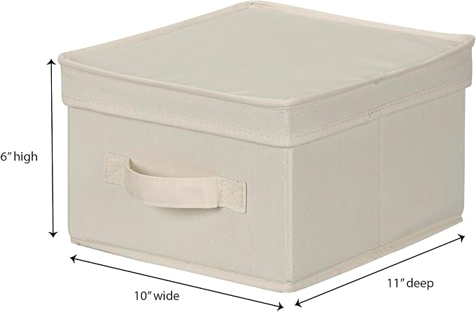 Household Essentials 111 Storage Box with Lid and Handle - Natural Beige Canvas - Medium,Natural Trim