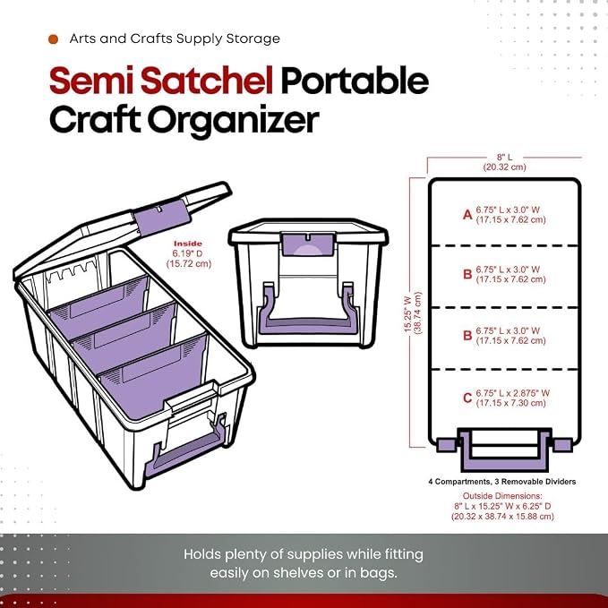ArtBin Semi Satchel Portable Craft Organizer with 3 Dividers - Clear Plastic Storage Case for Art & Craft Supplies (Pack of 4)