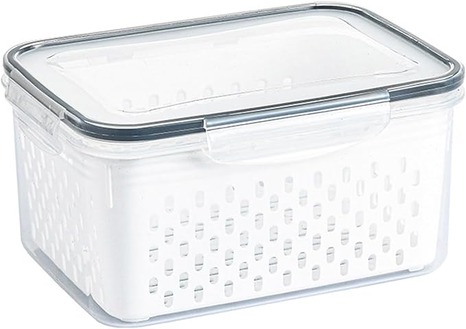 Srliya Pack of 3 Drain Storage Basket, Transparent LeakProof Food Storage Containers with Removable Strainer for Refrigerator