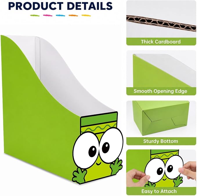 12 Pcs Cardboard Magazine File Holder Set Colored Crayon Foldable Desk Document Holder Organizer Vertical Paperwork Storage Boxes for Back to School Classroom Home Office