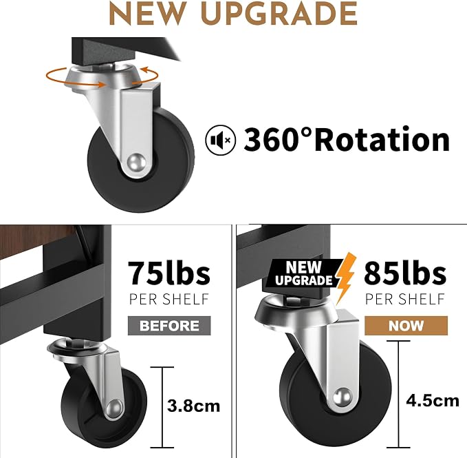 3 Tier Folding Storage Shelves with Wheels, Foldable Bookshelf No Assembly Collapsible Shelf Heavy Duty Rolling Shelving Unit for Kitchen Bedroom Living Room (Black, 27.9"x 13.3"x 35.4")