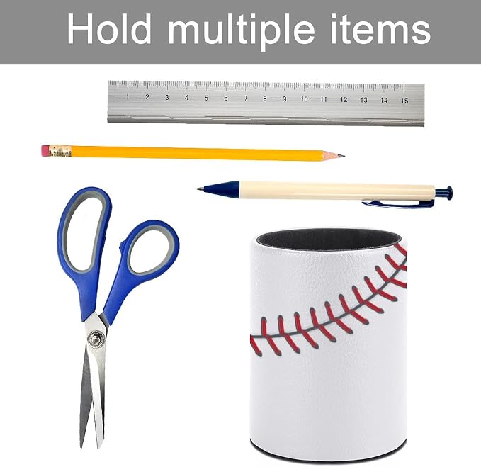 Ball Lace Baseball Pen Holder Pencil Cup for Desk Organizer | Cute Makeup Brush Holder PU Multifunctional Office Suppliesfor Decor Home Classroom School