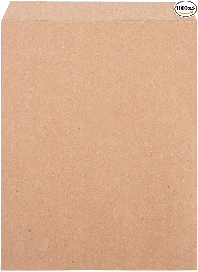 SSWBasics Medium Natural Kraft Paper Merchandise Bags - 8½ W x 11 H - Case of 1000 - Paper Bags for Small Business - Medium Kraft Paper Bag, 8 x 11 Flat Paper Sacks for Jewelry, Gifts, Cards,