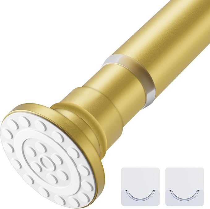 Gold Shower Curtain Rod 28-48 Inches, Adjustable Tension Rod | Spring Tension Sets It in Place with No Drilling, Built in Stainless Steel
