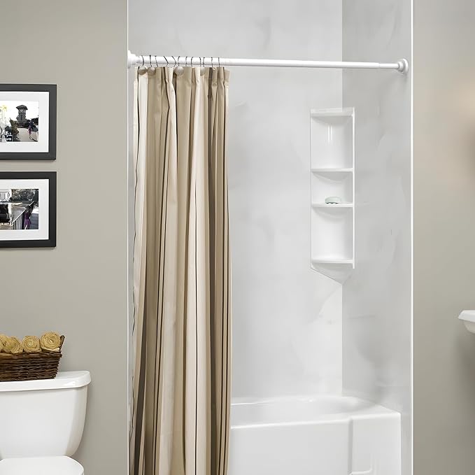 MEXAU White Tension Curtain Rod 40-78 Inch Long Tension Rod 1.26" Spring Tension Curtain Rod Adjustable Curtain Rods No Drilling Tension Shower Rod Curtain Tension Rod for Bathroom Windows Doorways