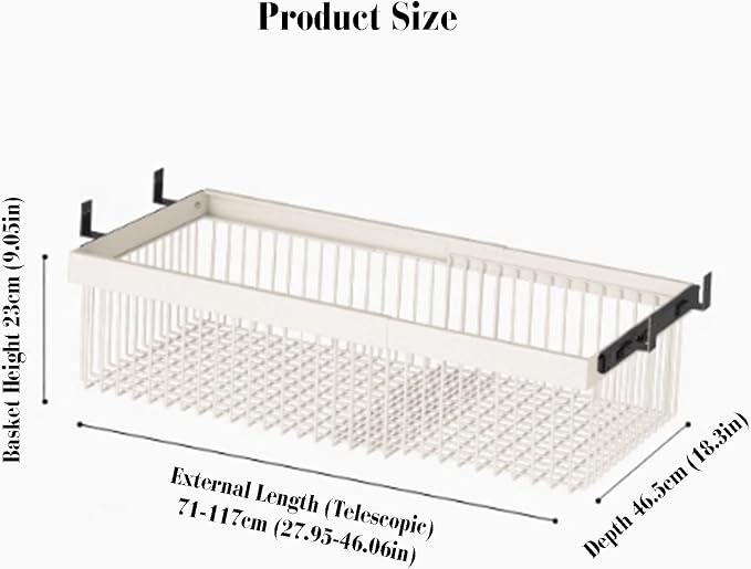 Closet Pull-Out Basket,Carbon Steel Stackable Storage Bins,Stackable Shelf Baskets Organizer,Adjusted Width for Bedroom Office Bathroom(27.95-46.06in)