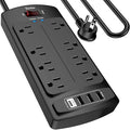 Surge Protector Power Strip, Yintar 10 Feet Flat Plug Extension Cord with 8 AC Outlets and 4 USB Ports, 2700 Joules, ETL Listed, Black