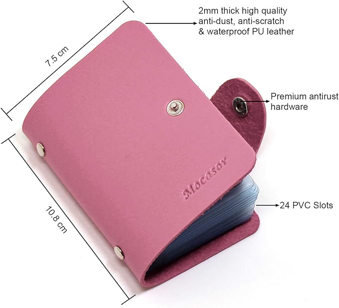 Soft Leather Credit Card Holder for Men & Women Bank Card Case with 24 Durable Plastic Insert Slots Slim Pocket Wallet ID Card Organiser Business Card Case Purse (Pink)