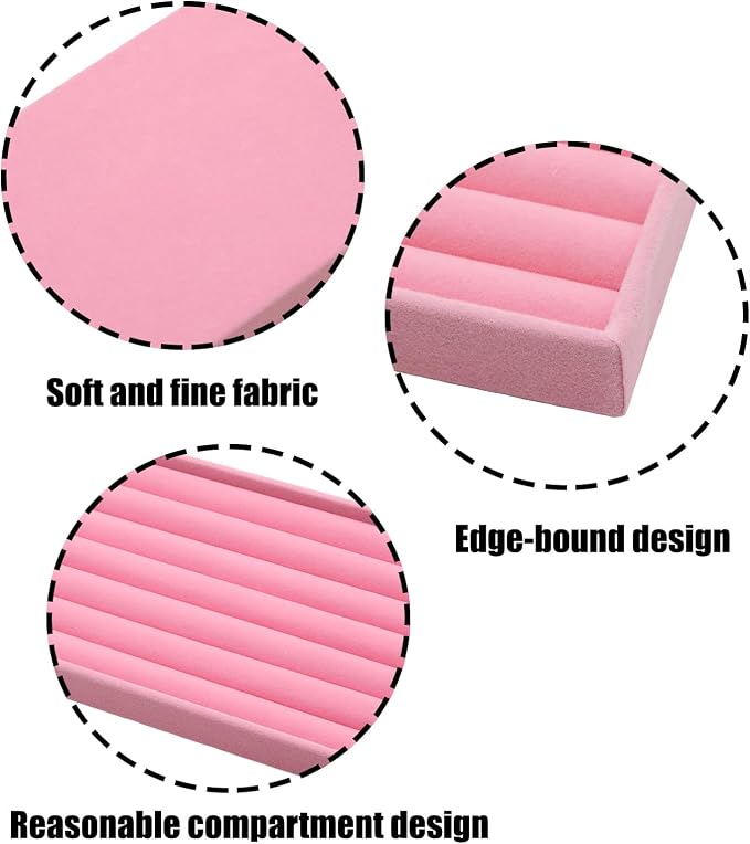 Velvet Jewelry Organizer Trays Pink Stackable Jewelry Storage Display Tray, 8 Rolls