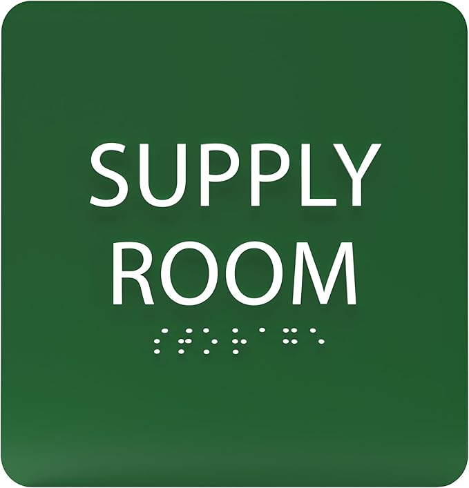 6" X6" Supply Room Sign - ADA Compliant Tactile Graphics Grade 2 Braille Text Acrylic Door Wall Signs - Stocking Tracking Monitoring Storage Room Sign for Office, School, Warehouse