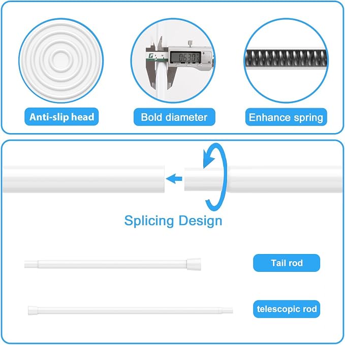 2 Pack Spring Tension Rods 26-39 Inches, 5/8 Inch Diameter White No Drill Spring Loaded Adjustable Extendable, Small Short Tension Curtain Rod for Windows Kitchen Doorway Closet Cupboard
