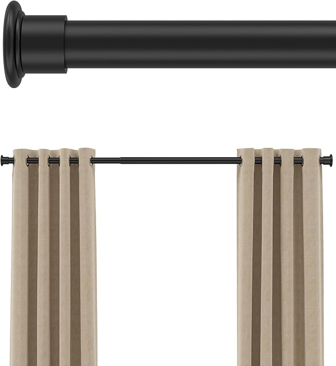 Tension Curtain Rod by EZFurni, 42-123 Inches, Heavy Duty Tension Rods for Windows, Adjustable Spring Loaded Curtain Rods No Drilling, Renter Friendly, Hold Up Blackout Curtains and Non Slip, Black