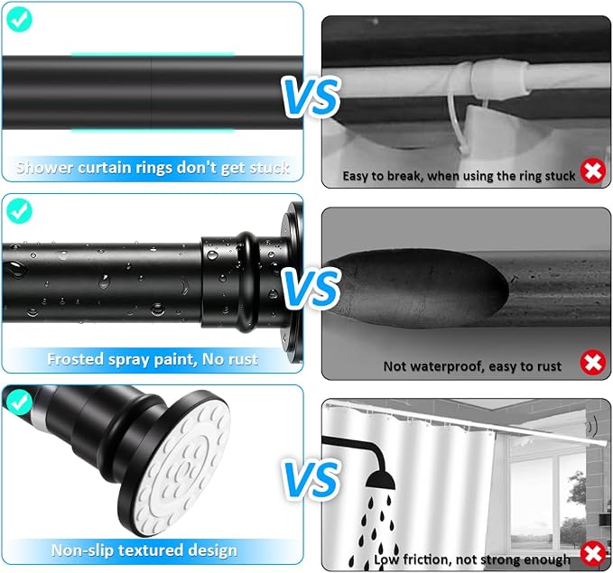 XQIYY Small Shower Curtain Rod 18-32 Inches, Grey Short Tension Rod | Fits Compact Showers and Tight Recesses Without Any Overhang
