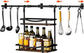 Upgraded Wooden Adjustable Wall-Mounted Condiment Rack,6 pack kitchen hooks,heavy-duty kitchen wall shelf, suitable for use as an over-the-stove shelf, coffee shelf, or shower wall caddy.