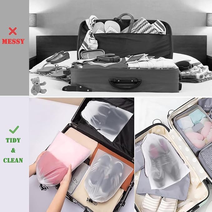YMCCOOL 12pcs Transparent Shoe Bags for Travel 11.8in X 15.7in Protable Clear shoe bags for storage with rope,large drawstring bags for travel Men and Women