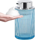 Foaming Soap Dispenser, Bathroom Blue Glass Foam Soap Dispenser, Refillable 12 Oz Foam Pump Bottle Container with Pump, Decorative Slim Ribbed Dish Soap Dispenser for Kitchen