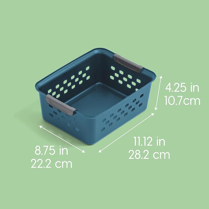 IRIS USA 12-Pack, Small Plastic Storage Basket, Navy | Organize pantry items, office supplies, crafts, accessories, and household essentials with easy-carry storage for shelves