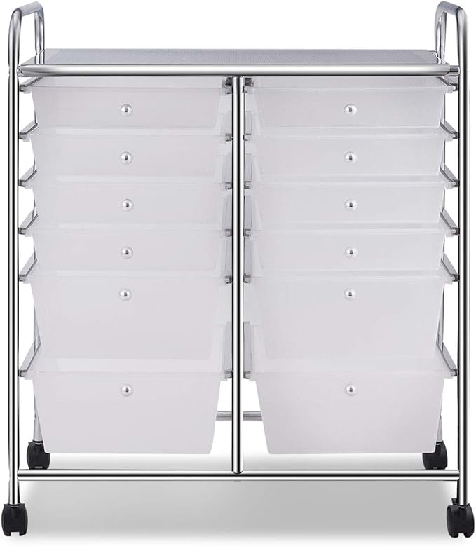 Giantex 12 Drawer Rolling Storage Cart Tools Scrapbook Paper Office School Organizer (White)