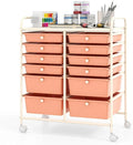 DREAMADE Rolling Cart with Storage Drawers, Utility Cart with Removable Plastic Drawers, Lockable Wheels, Art Cart for Classroom Organization Art Supplies Office Scrapbook (12 Drawers, Peach)