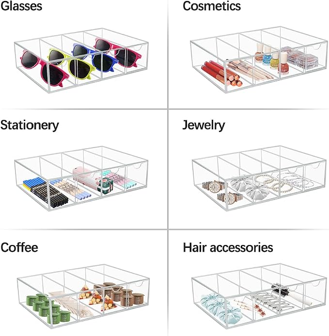 RETON 5 Sets Acrylic Sunglasses Organizers with 20 Drawers, Clear Eyeglass Holder for Glasses Display, Plastic Makeup Storage for Eyewear Watch Art Craft Cosmetic Jewelry Office Desktop