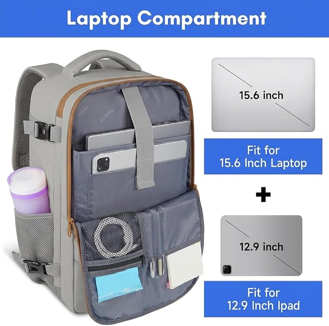 Taygeer 35L Carry On Travel Backpack for Women, Fits 15.6 Inch Laptop | Personal Item Backpack with Water Bottle Pocket, Large Weekender Bag for Women Men Hiking Gift, Dark Brown Khaki