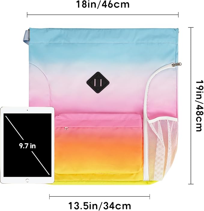 WANDF Drawstring Backpack with Shoe Compartment, Sports Gym Bag | Multi-Pocket Storage, Water-Resistant Fabric, Cinch String Bag