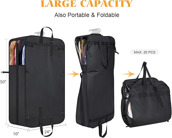 Univivi Garment Bags for Hanging Clothes, 50" Heavy Duty Suit Bags, Extra Capacity Clothes Bags for Moving, Suit Cover with Handles and Buckle Straps for Suit, Coat, Jacket, 2 Pack