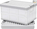 Collapsible Storage Bins with Lids 30L, Folding Plastic Stackable Utility Crates 2-Pack, Durable Containers for Home & Garage Organization - Oyster White