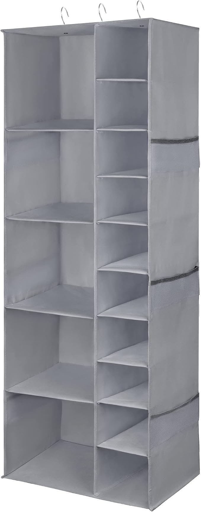 Libeder Shoe Organizer for Closet, 15 Shelf Hanging Closet Storage Shelves - 10 Shoe Rack Organizer and 5 Compartment for Clothes with 6 Side Mesh Pockets for Scarves Socks,Gloves, Grey