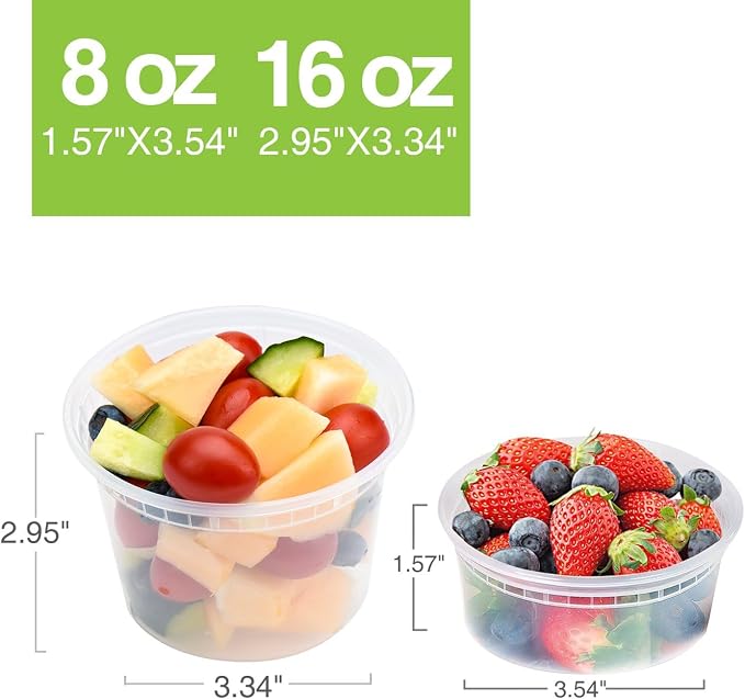 Glotoch Express Variety Pack 8oz, 16oz & 32oz Containers with Lids, BPA-Free Plastic Deli Food Storage, Stackable, Microwave/Freezer/Dishwasher Safe, 240 Pack