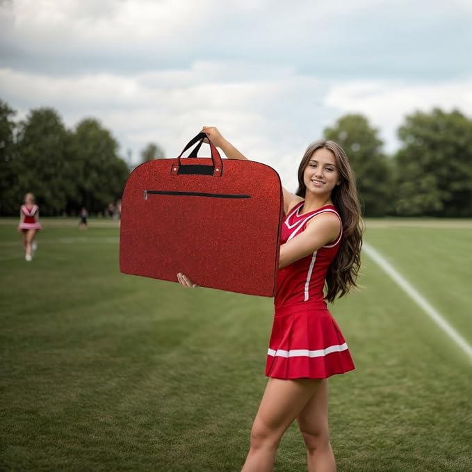 NGIL Glitter Travel Hanging Garment Bag (Glitter-Red) | Garment Bag for Girls, Cheer Travel Bag, Dance Competition Bag, Cheer Dance Competition, Beauty Pageant