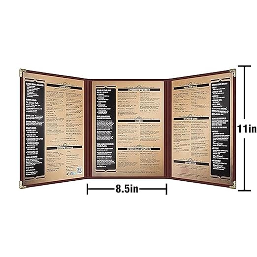 Goodsmart Restaurant Menu Covers – 25 Pack Burgundy 6-View Trifold 8.5" x 11", Side-Loading Vinyl & Plastic Menu Holders, Clear Menu Sleeves, Leather-Style Café Covers with Gold Corners