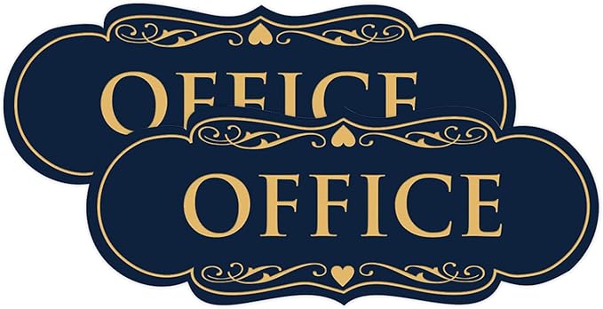 All Quality Designer Office Sign | Easy Installation - Blue/Gold - Small (2 Pack)