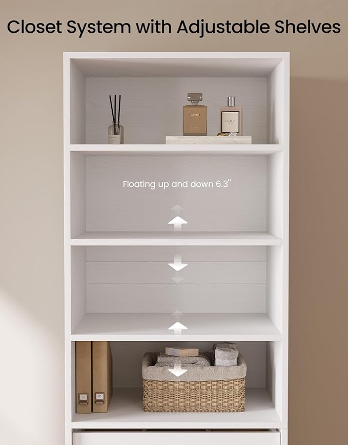 Modular Closet System, Closet Organizer System with 4 Shelves and 5 Drawers, Walk-in Wardrobe Standing Closet System, White