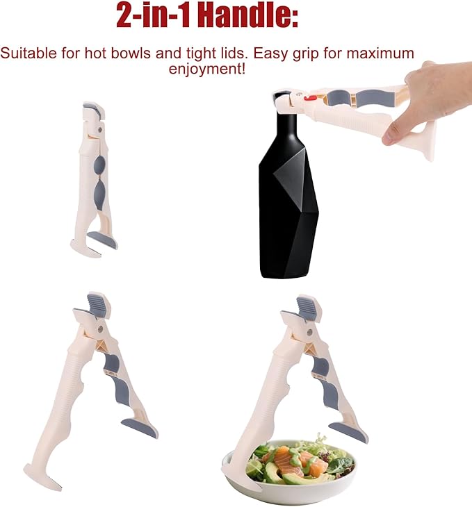 Penitue 2pcs 3-in-1 Hot Plate Grippers, Premium Non-Slip Kitchen Anti-Scalding Clips High Temperature Resistant Kitchen Dish Tongs Holder for Bowl & Plate Lifter and Can Opening (White)
