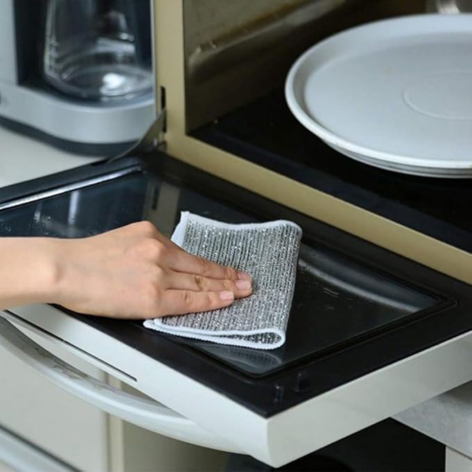 Wire Dishwashing Rag, Multipurpose Wire Miracle Cleaning Cloths for Wet and Dry, Non-Scratch Wire Dishcloth for Pots,Sinks,Stove Tops,5pcs, Sliver Grey