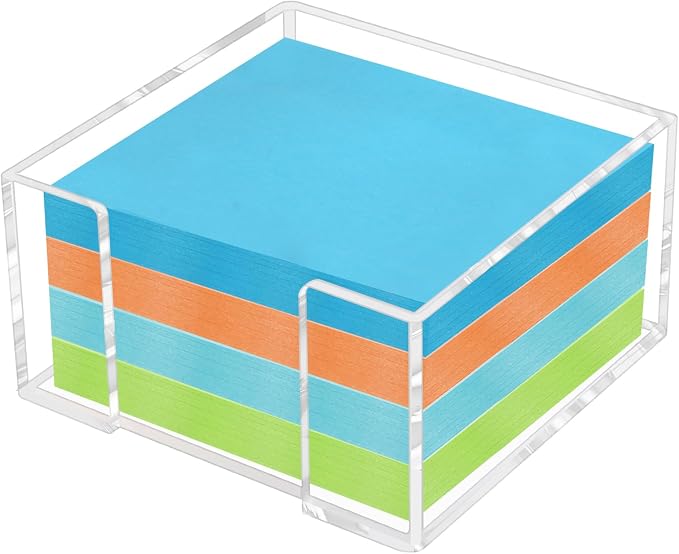 Acrylic Sticky Note Holder - 3 x 3 Inch Post It Note Holder, Crystal Clear Sticky Note Dispenser for Dorm Room Home and Office Acrylic Desk Organizer