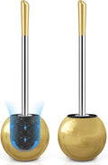Toilet Brush and Holder 2 Pack, 304 Stainless Steel Toilet Brush with Extended and Durable Comfortable Brush Handle, Toilet Bowl Brush for Bathroom Toilet - Ergonomic, Pratical Durable (Gold)