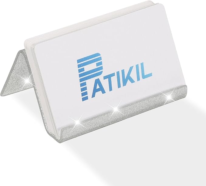 PATIKIL Business Card Holder for Desk, Acrylic Business Card Holders Shine Card Stand Organizer Cards Display for Office Exhibition, Silver Tone