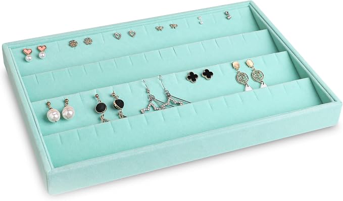 Frebeauty Jewelry Trays for Drawer,Set of 4 Jewelry Organizer and Storage | Velvet Material,Stackable,Adjustable Dividers,Drawer Inserts for Rings Studs Bracelet,Earring Organizer for Women Girls